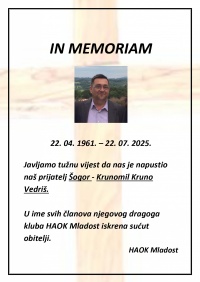 IN MEMORIAM - KRUNOMIL VEDRIŠ